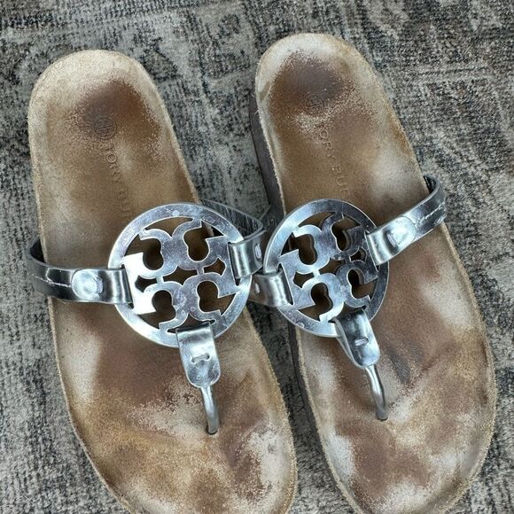 Tory Burch Miller Cloud Metallic Silver Sandals 8.5 - Picture 3 of 5